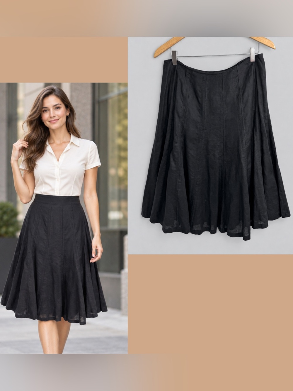 Ralph Lauren Linen Black Midi A-Line Skirt